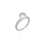 Mikimoto 18k White Gold Pearl + Diamond Ring