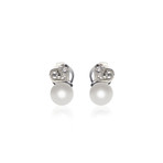 Mikimoto 18k White Gold Pearl + Diamond Earrings V