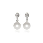 Mikimoto 18k White Gold Pearl + Diamond Earrings III