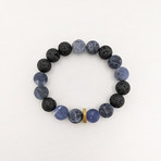 Matte Sodalite + Lava Mix Bead Bracelet // Blue + Black + Gold