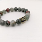 African Bloodstone Bead Bracelet // Red + Gray + Gold