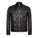 Block Leather Jacket // Black (3XL)