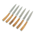 Olive Wood Steak Knives Set + Gift Box // 6 Pieces (Serrated Blade)