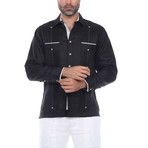 Guayabera Long Sleeve Shirt // Black (L)