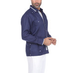 Guayabera Long Sleeve Shirt // Navy (XL)