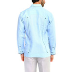 Trim Guayabera Long Sleeve Shirt + Polka Dot // Sky Blue (2XL)