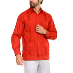 Classic Guayabera Long Sleeve Shirt // Rust (S)