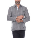 Guayabera Long Sleeve Shirt // Black Stripe (XL)