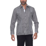 Guayabera Long Sleeve Shirt // Black Stripe (XL)