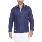 Guayabera Long Sleeve Shirt // Navy (XL)
