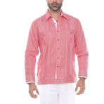 Guayabera Long Sleeve Shirt // Red Stripe (L)