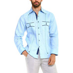 Trim Guayabera Long Sleeve Shirt + Polka Dot // Sky Blue (XL)