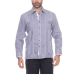 Guayabera Long Sleeve Shirt // Navy Stripe (XL)