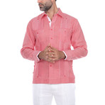 Guayabera Long Sleeve Shirt // Red Stripe (S)