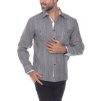 Guayabera Long Sleeve Shirt // Black Stripe (2XL)