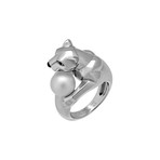 Cartier 18k White Gold Panthere Emerald Eyes + Onyx Nose Pearl Ring // Ring Size: 6 // Pre-Owned
