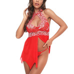 Lace Babydoll + G-String // 2 Piece Set // Red (XL)