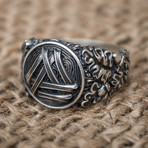 Viking Collection // Oak Leaves + Valknut Ring // Silver (9.5)