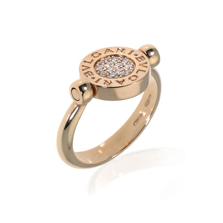 Bulgari Bulgari 18k Rose Gold Diamond + Jade Ring // Ring Size: 4.5