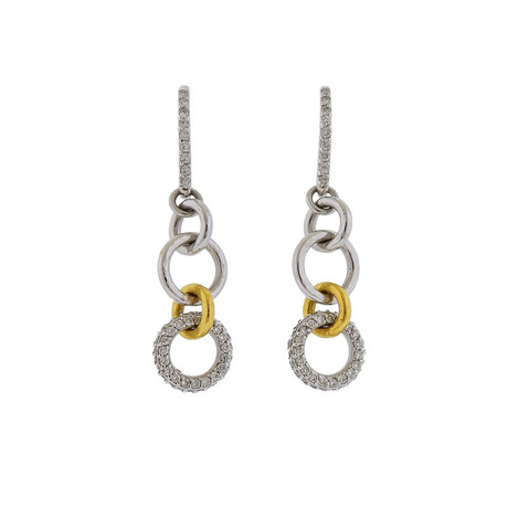 Gurhan 18k White Gold + 24k Yellow Gold Hoopla Diamond Drop Earrings