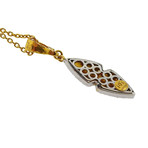 Gurhan 18k White Gold + 24k Yellow Gold Edgy Willow Diamond Pendant Necklace