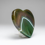 Banded Green Agate Heart + Acrylic Display Stand