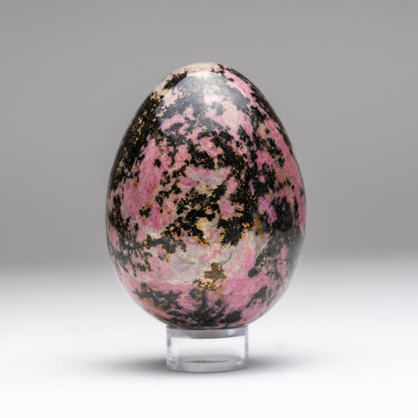 Imperial Rhodonite Egg + Acrylic Display Stand