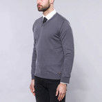 Dyson Slim Fit V-Neck Knit Sweater // Smoked (L)