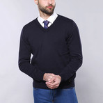 Kasper Slim Fit V-Neck Knit Sweater // Navy (M)