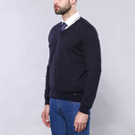 Kasper Slim Fit V-Neck Knit Sweater // Navy (S)