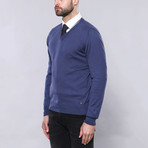 Leaf Slim Fit V-Neck Knit Sweater // Blue (S)