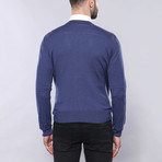 Leaf Slim Fit V-Neck Knit Sweater // Blue (M)