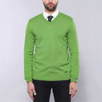Teddy Slim Fit V-Neck Knit Sweater // Green (L)