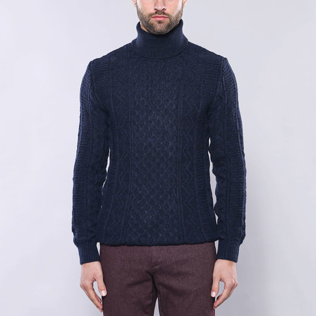 Brex Slim Fit Turtleneck Knit Sweater // Navy (S)