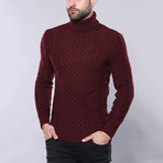 Cobo Slim Fit Turtleneck Knit Sweater // Burgundy (S)