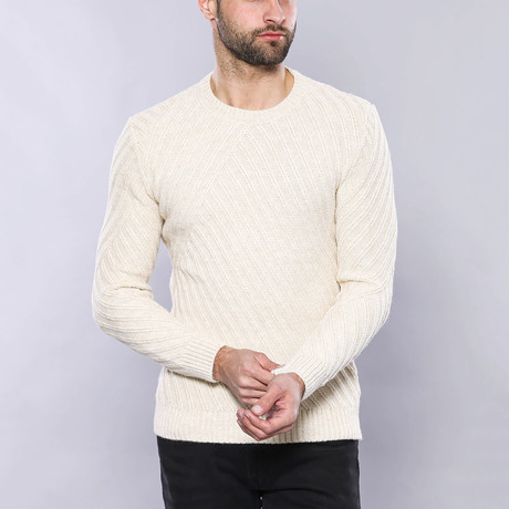 Dylan Slim Fit Circle Neck Knit Sweater // Beige (S)