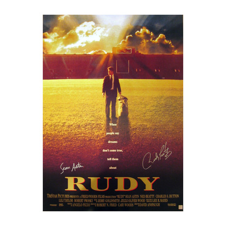Sean Astin & Rudy Ruetiger // Autographed RUDY Movie Poster