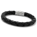 Leather Bracelet + Textured Closure // Silver + Black (7.5" // 10g)