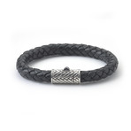 Black Leather Bracelet // Textured Clasp (7.5"L)
