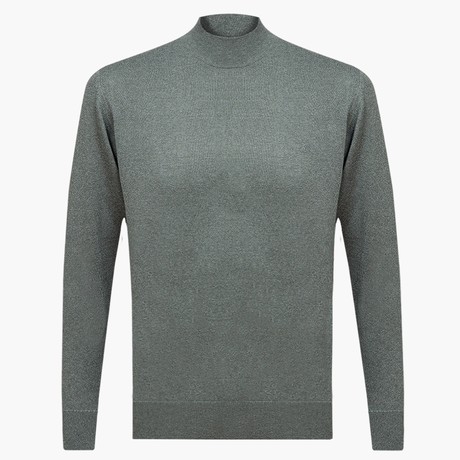 Regular Fit Woolen Light Mock Neck Sweater // Green (S)