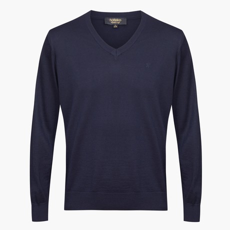 Regular Fit Woolen V-Neck Sweater // Navy (S)