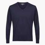 Regular Fit Woolen V-Neck Sweater // Navy (2XL)
