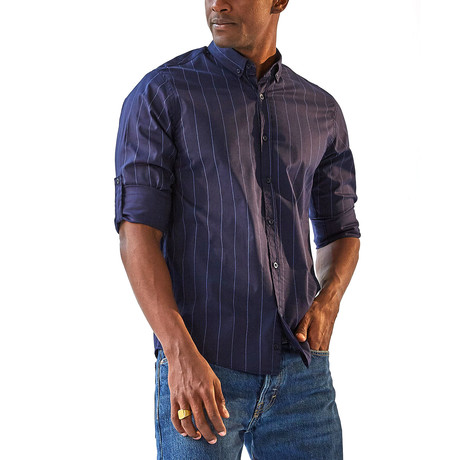 Manaus Long Sleeve Button Up Shirt // Navy Blue (2XL)