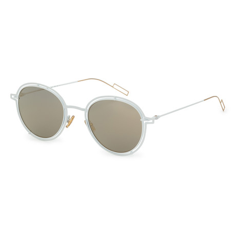 Men's Round Sunglasses // Matte White + Bronze Mirror