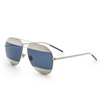 Unisex Split Aviator Sunglasses // Silver + Blue
