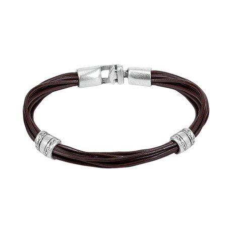 Touch Collection // Leather Bracelet // Brown + Silver (8")
