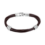 Touch Collection // Leather Bracelet // Brown + Silver (8")