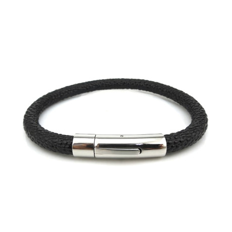Touch Collection // Textured Leather Bracelet // Black + Silver