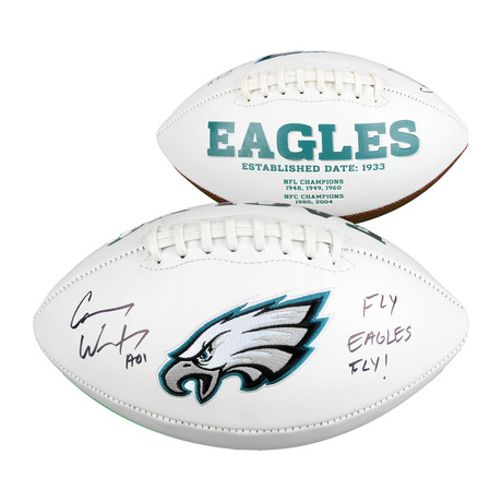 Carson Wentz Philadelphia Eagles Autographed White Panel Football with "Fly Eagles Fly!" Inscription