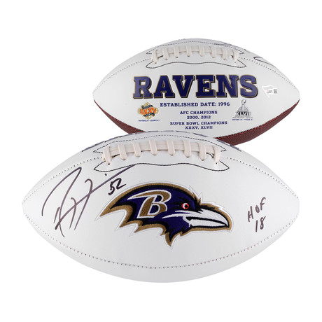 Ray Lewis Baltimore Ravens Autographed White Panel Football with "HOF 18" Inscription